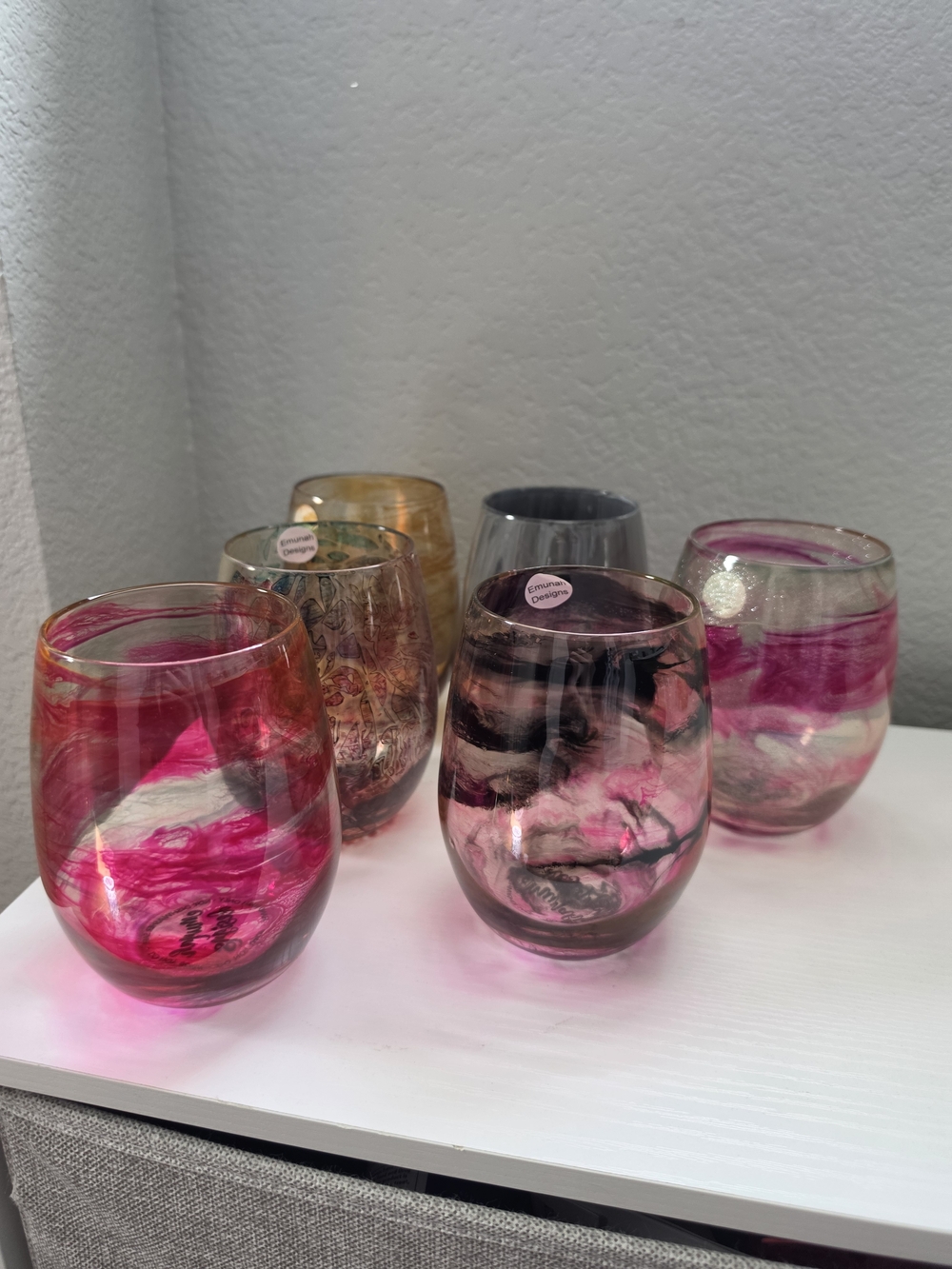 Artisan Hand-Blown Hand-painted Wine Glasses Set Of 6